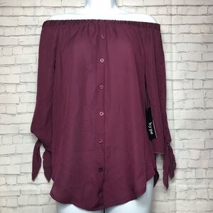 Hype Off the Shoulder Dobby Blouse Burgundy Size Small